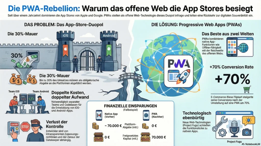 Die Rebellion der offenen Standards: Warum Progressive Web Apps das App-Store-Duopol bis 2026 nicht nur unterwandern, sondern brechen werden 5 pwa monopol apple google